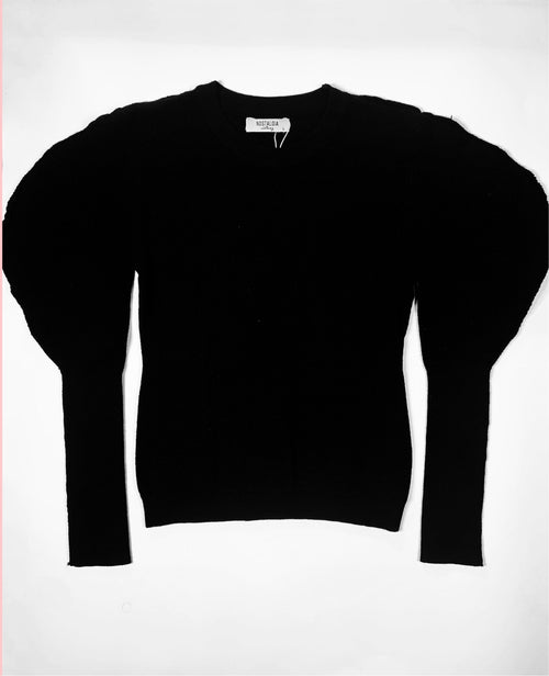 Black Knitted blouse with Bubble sleeves